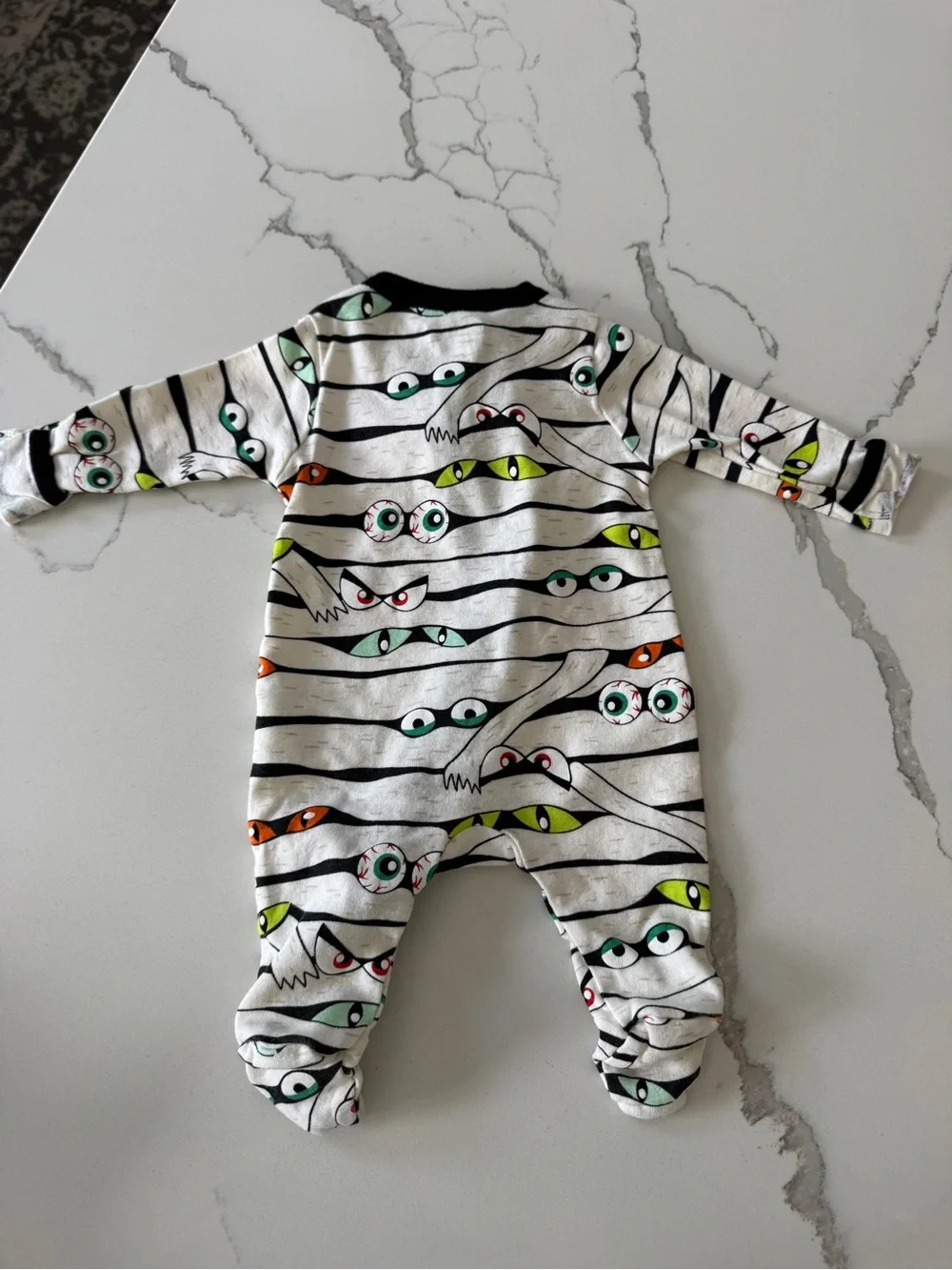 Old Navy Orange Pumpkin & White Mummy Eye Print One-Piece Footies (2-Pack)